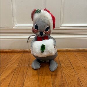 Annalee mobalite poseable gray mouse muff Christmas decor jacket coat red 1971